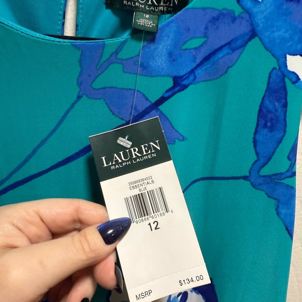 Ralph Lauren Teal and Blue Floral Dress Size 12 - Picture 2 of 5